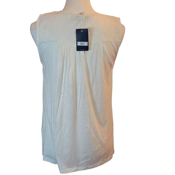 LUCKY BRAND Women's Sleeveless Sheer Top Crochet Accent Shirt Sz: M White - Picture 2 of 10